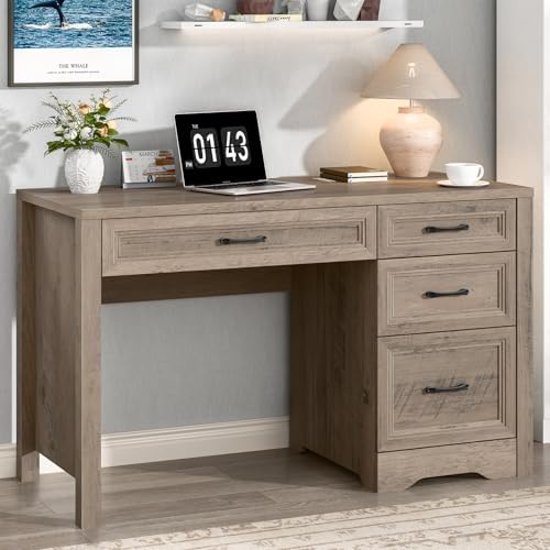 Vabches Farmhouse Executive Desk with Storage and Ample File Drawer, Rustic Large Home Writing Desk for Bedroom, Grey by Vabches