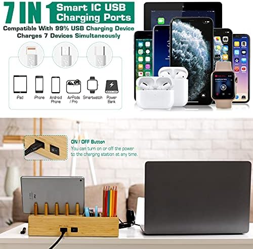 Darfoo Bamboo Charging Station for Multiple Devices with Drawer - Image 4