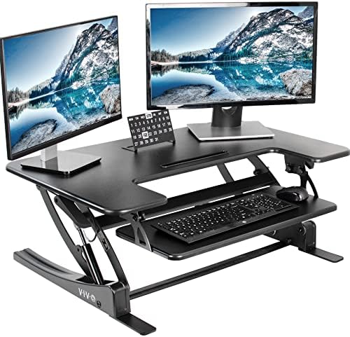 VIVO 36 inch Height Adjustable Stand Up Desk Converter, V Series, Quick Sit to Stand Tabletop Dual Monitor Riser Workstation, Black, DESK-V000V by VIVO