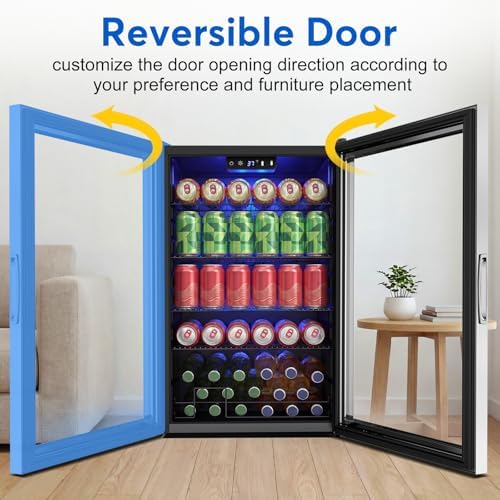 FoMup 20 Inch Beverage Refrigerator 150 Can with Glass Door – Mini Drink Cooler with Reversible Door, Safety Lock & Temperature Control, Small Fridge for Beer Soda Wine, Compact for Dorm Office Hotel - Image 3