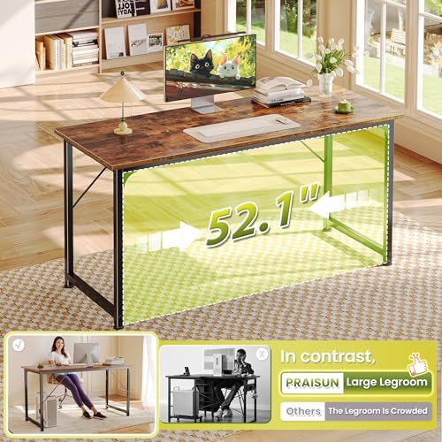 PRAISUN 55 Inch Computer Desk, Office Desk, Spacious Desktop, Rustic Brown - Image 5