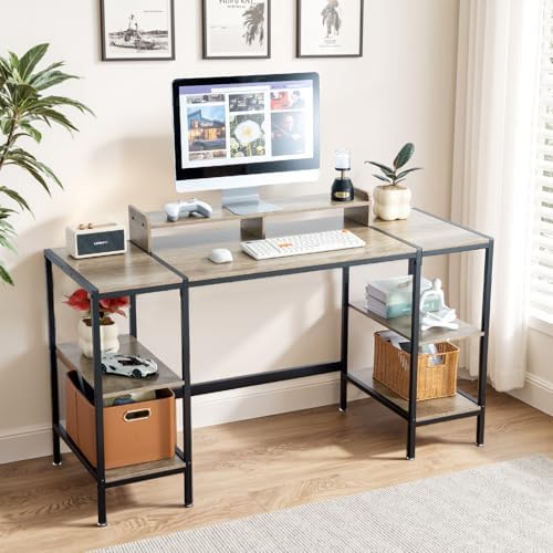 MINOSYS Gaming/Computer Desk - 47” Home Office Small Desk with Monitor Stand, Rustic Writing Desk for 2 Monitors, Adjustable Storage Space, Modern Design Corner Table. - Image 2