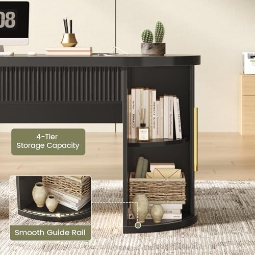 SEDETA 58.3" x 21.7" Fluted Office Executive Desk with 2 Drawers Storage - Image 5