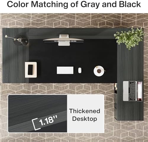 Tribesigns 78" L-Shaped Executive Desk, Large Modern Office Desk with Drawers and Lateral File Cabinet, Business Furniture with Storage Shelves, Big Computer Desk for Home Office (Grey + Blcak) - Image 6
