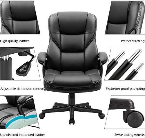 Furmax Office Executive Chair High Back Adjustable Managerial Home Desk Chair, Swivel Computer PU Leather Chair with Lumbar Support (1, Black) - Image 4