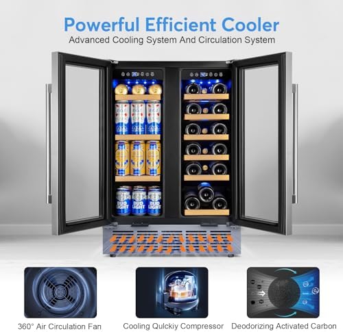 24" Dual Zone Wine and Beverage Refrigerator, Under Counter with Glass Door - Image 6