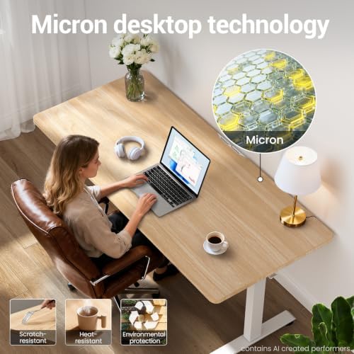 Veken 55 Inch Large Electric Standing Desk, Gaming Table, Nature - Image 6