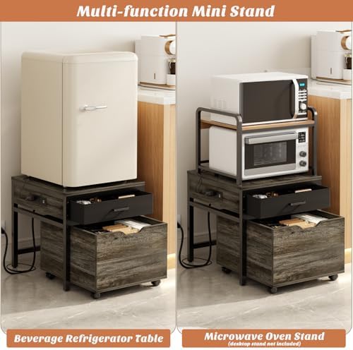 Unikito Mini Fridge Stand with Storage Drawer and Charging Station - Image 4