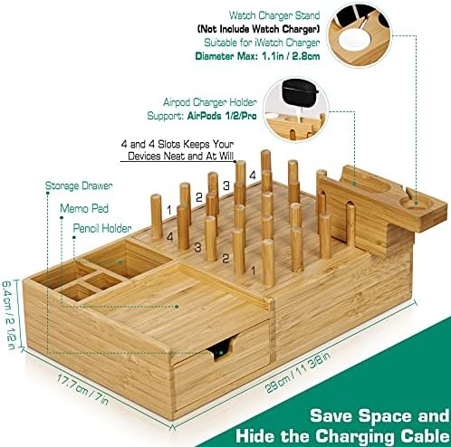 Darfoo Bamboo Charging Station for Multiple Devices with Drawer - Image 2