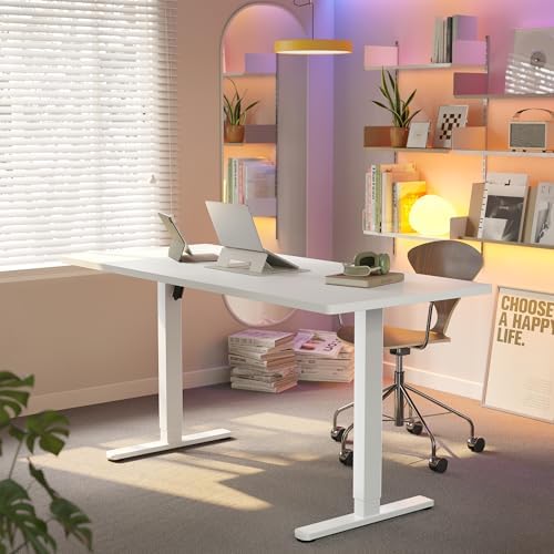 HUANUO 55x28 Inch Electric Standing Desk, Height Adjustable, White - Image 2