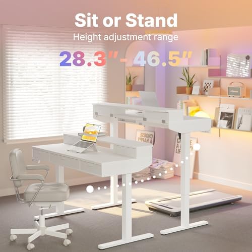 HUANUO 40 x 24 Inch Electric Standing Desk with 4 Drawers, White - Image 6