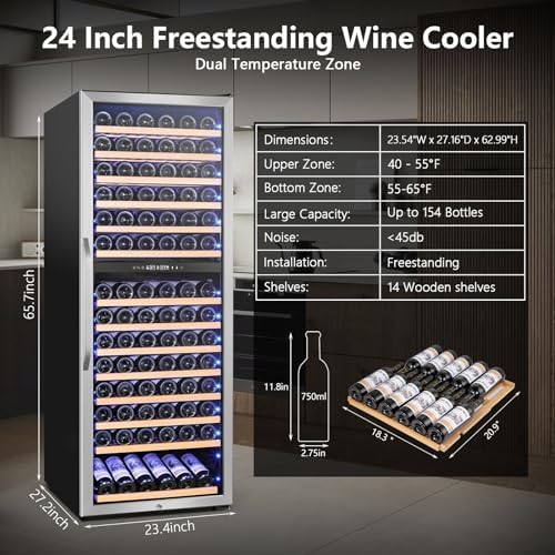 Velivi 24" Dual-Zone Wine Fridge Tall Freestanding/Built-in Wine Cooler - Image 2