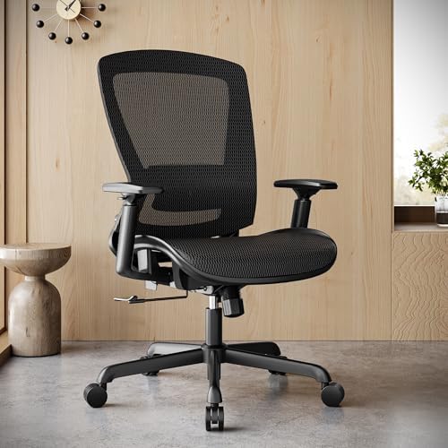 ELABEST Ergonomic Mesh Office Chair,Comfy Computer Desk Chair - BIFMA 5.1 Certified Commercial Swivel Task Chair for Home Office - Adjustable Lumbar Support & Armrests,Tilt Function,Wide Seat (Black) - Image 2