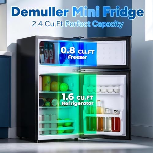 DEMULLER 2.4 Cu.Ft Small Refrigerator with Freezer Mini Fridge Removable Plastic Shelves Ideal for Apartment,Dormitory Black - Image 4
