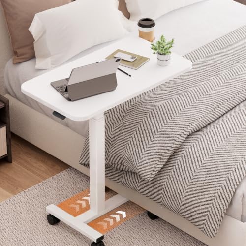 GTPLAYER Small Standing Desk with Wheels, Pneumatic Mobile Rolling Laptop Desk,Adjustable Height Overbed Bedside Table Computer Workstation for Home Office (28" W x 16" D, Ivory White) - Image 5
