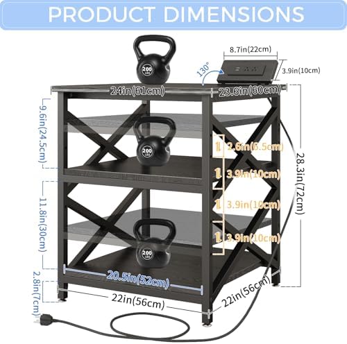 METYERRY 24"x23.6" Large Printer Stand with Power Outlet, 3 Tier Cart - Image 3