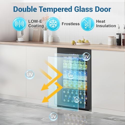 Velivi Mini Fridge 3.2 Cu.Ft Small Beverage Refrigerator 126 Can Lockable Drink Cooler with Glass Door, Safety Lock, for Beer Soda Black - Image 6