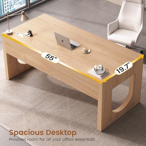 SEDETA 55" Modern Executive Office Desk with 3 Drawers, Light Oak - Image 5