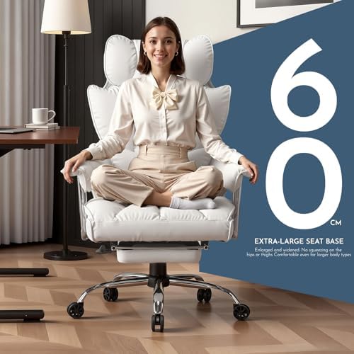 Efomao Big and Tall Office Chair 400lbs, Executive PU Leather Desk Chair with Footrest & Lumbar Support, Heavy Duty Computer Seating for Home, White - Image 4