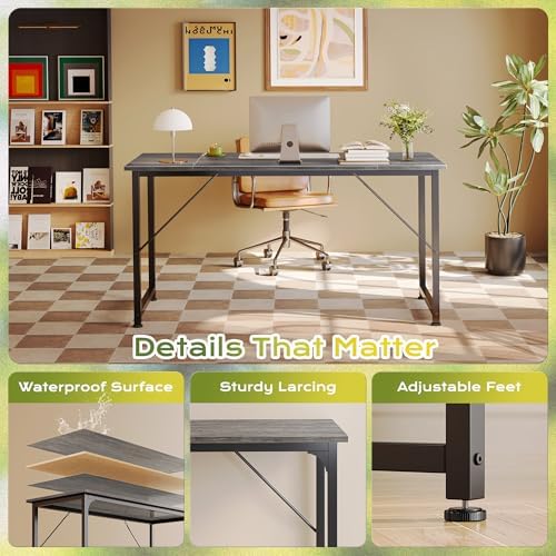 PRAISUN 55 Inch Computer Desk, Office Desk, Spacious Desktop, Grey - Image 6