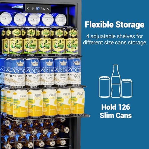 Velivi Mini Beverage Refrigerator 3.2 Cu. Ft Small Fridge 126 Can Lockable Drink Cooler with Glass Door, Safety Lock, For Beer Soda, Silver - Image 5