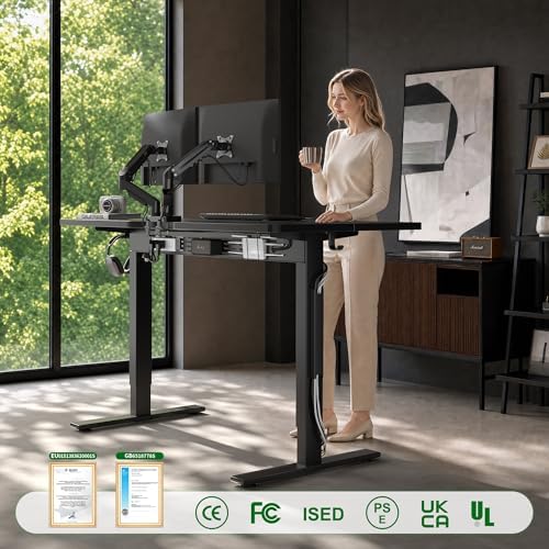 FEZIBO Electric Standing Desk with L-Shaped Crossbar & Cable Management System, 48 x 24 Inches Sit Stand up Desk, Adjustable Height Standing Desk for Home Office, Black - Image 3