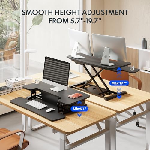 FLEXISPOT 40" Electric Standing Desk Converter, Height Adjustable Riser, Sit to Stand Monitor and Laptop Workstation with Wide Keyboard Tray, Black - Image 5