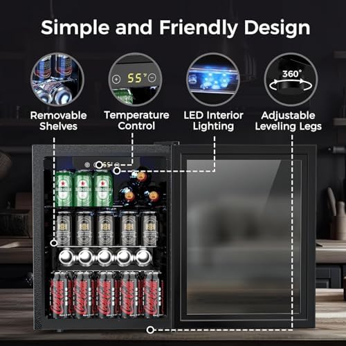 COWSAR 2.65 Cu.ft Wine Fridge, ETL Approved Beverage Refrigerator 95 Can Quiet Freestanding Mini Wine Cooler Clear Front Glass Door, Quiet Operation, Adjust Temperature for Home Bar, Drink Fridge - Image 3