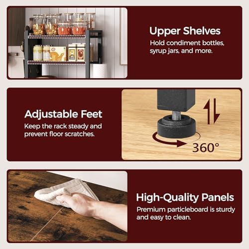 MAHANCRIS Bakers Rack with Mini Fridge Shelf, 3-Tier Microwave Stand, Coffee Bar Station with Paper Holder, Freestanding Kitchen Storage Rack, for Kitchen, Rustic Brown and Black BRHR5401 - Image 5