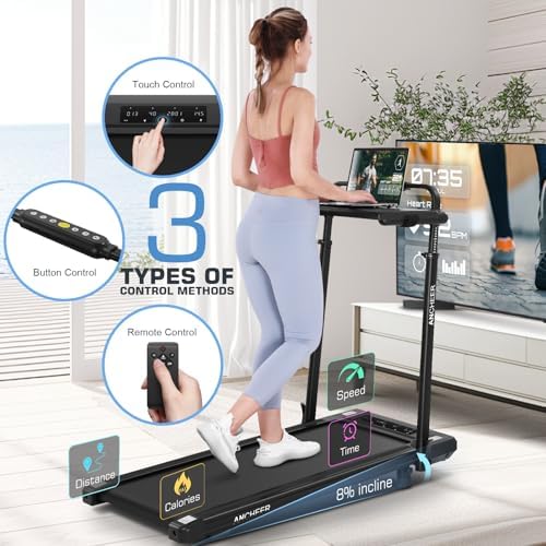 ANCHEER Walking Pad with 15% Incline, Foldable Treadmill with Handle & Desk - Image 5