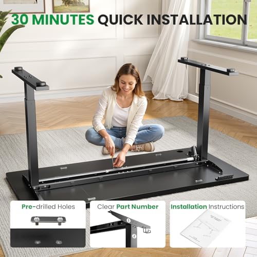 SIAGO Black 60x28 in Standing Desk, 1 Inch Thick Tabletop, Double Frame - Image 7