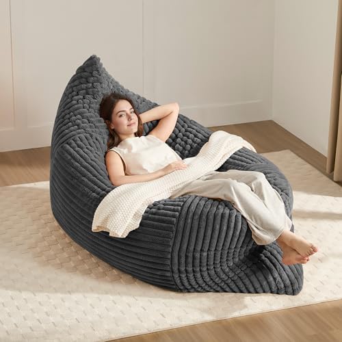 3-in-1 Giant Bean Bag Chair for Adults & Kids, Convertible Floor Sofa to Mattress, Memory Foam Beanbag Chair with Washable Cover, Multi Functional Lounge Couch for Bedroom, Living Room (Dark Grey) by Gericco