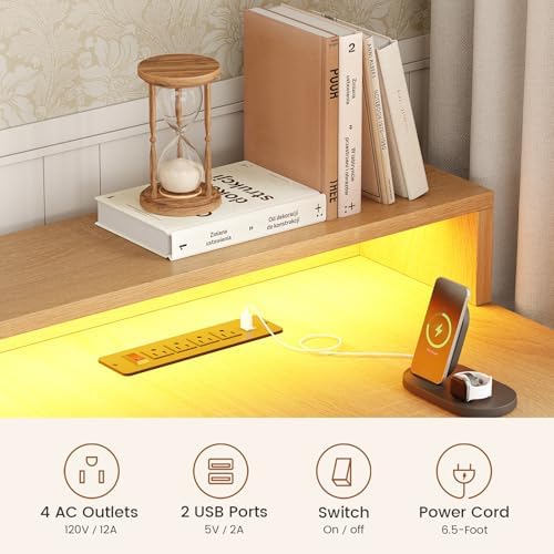 SEDETA Farmhouse L Shaped Standing Desk, 70.1" x 73.2" Height Adjustable Home Office Executive Desk with Drawers, Power Outlet, Monitor Stand, Sit Stand Table with Led Lights for Home Office, Oak - Image 6