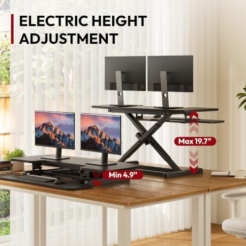 SANODESK 42" Electric Standing Desk Converter, Height Adjustable Riser for Office Home,Dual Monitor and Laptop Workstation with Large Keyboard Tray, Black Color - Image 3