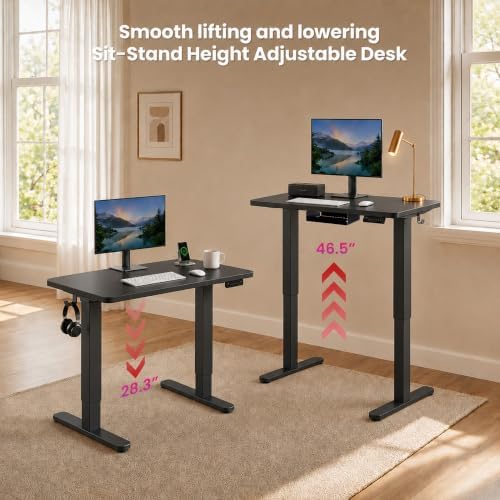 Electric Standing Desk, 32" x 24" Adjustable Height Sit Stand Desk, Small Space Workstation, Compact Computer Desk for Home Office, Stable Steel Frame (Black) - Image 5