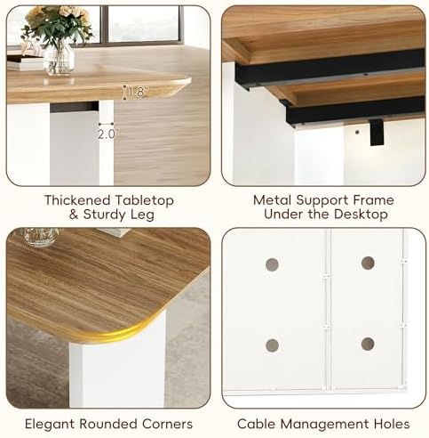Squireewo 78.7" L Shaped Executive Desk with Drawers, Large Office Desk w/Power Outlets, Storage Cabinet & File Drawers, 1.8" Thick Tabletop, Modern Business Furniture for Home Office, White & Walnut - Image 5