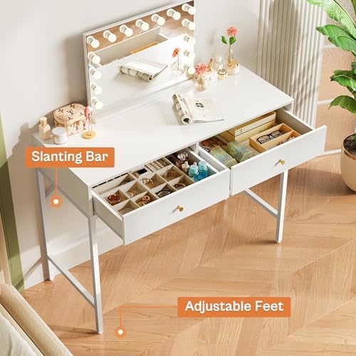SUPERJARE 39.4" White Desk with 2 Drawers, Modern Makeup Vanity Desk - Image 6