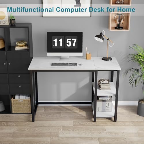 SINPAID 40" Small Computer Desk with Shelves for Home Office,White Marble - Image 2