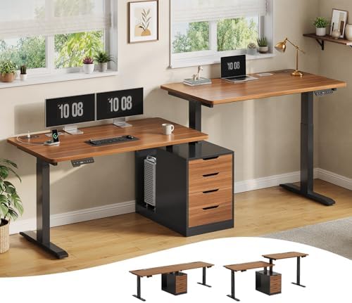 SEDETA Standing Two Person Desk with 4 Drawers, 2 Power Outlets, CPU Stand by SEDETA