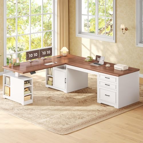 SEDETA Farmhouse L Shaped Standing Desk with Storage for Home Office, White - Image 3