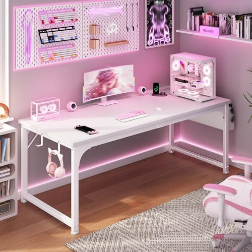 DurayLoly 63 x 24 Computer Desk, 2X Thicker Desktop,2.2” Steel Frame, White by Durayloly