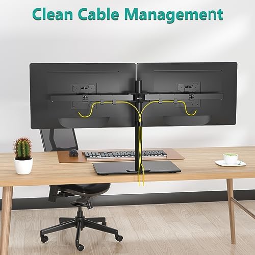 WALI Free Standing Dual Monitor Stand, Height Adjustable Monitor Mount with Glass Base, Fits LCD LED Flat Curved Screen up to 27 inch, 22lbs, with Grommet Base (GMF002) - Image 5