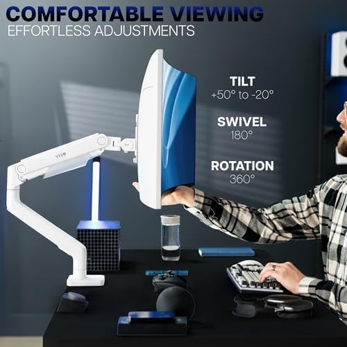 VIVO Heavy Duty Aluminum Ultrawide Monitor Tension Arm for up to 49 inch Screens, Holds 44 lbs, Premium Desk Mount Stand Designed for Samsung Odyssey G9 and More, White, STAND-V101VW - Image 5