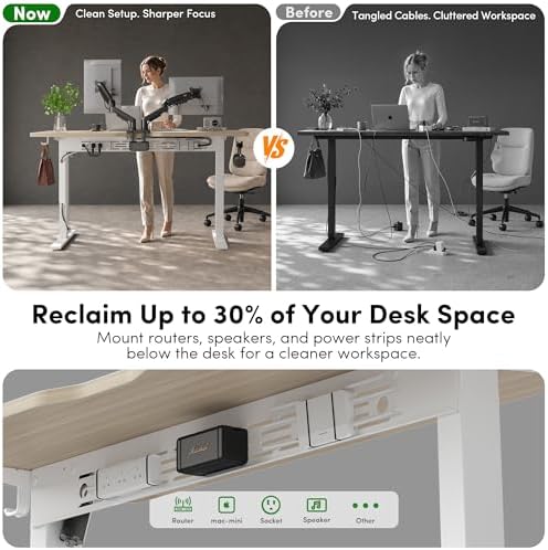 FEZIBO Electric Standing Desk with L-Shaped Crossbar & Cable Management System, 48 x 24 Inches Sit Stand up Desk, Adjustable Height Standing Desk for Home Office, Light Walnut - Image 4