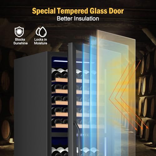 FoMup Wine Fridge Dual Zone, Freestanding Wine Cooler Refrigerator 180 Bottles Large Capacity with Sliding Rail Wooden Shelves and Door Lock, Black - Image 7