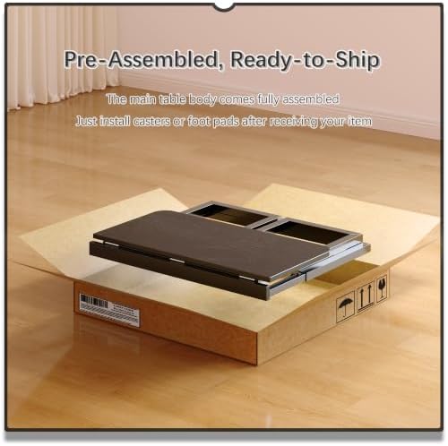4NM No Tool Assembly 31.5" Small Desk, Folding Portable Desk with Wheels, Adjustable Height Foldable Computer Home Office Desks, Collapsible Study Writing Table for Space Saving Bedroom - All Black - Image 4