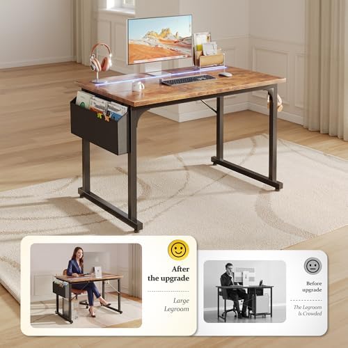 DurayLoly 40" Computer Desk with Waterproof LED Lights for Bedroom,Brown - Image 4