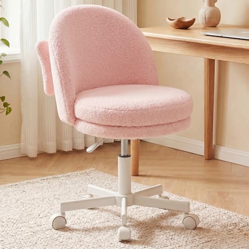 GTPLAYER Velvet Tall Office Chair with Wheels Vanity Chairs with Back, Versatile Height Use: Office to Bar Stools Small Ergonomic Comfy Armlees Computer Desk Chair with Bow Lumbar Pillow for Gift by GTPLAYER