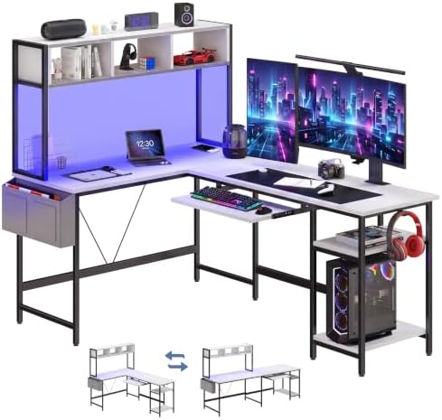 DUMOS 67" L Shaped Gaming Desk, Reversible Computer Desks with LED Lighting by DumosLifestyle