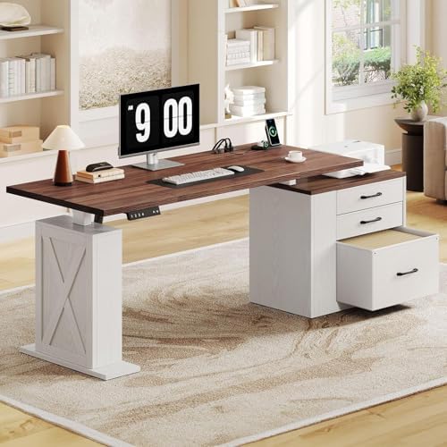 75.5'' Electric Standing Desk with Drawers Corner Desk White by Homiflex